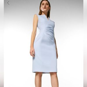 Structured crepe tailored envelope dress neck pencil midi dress
